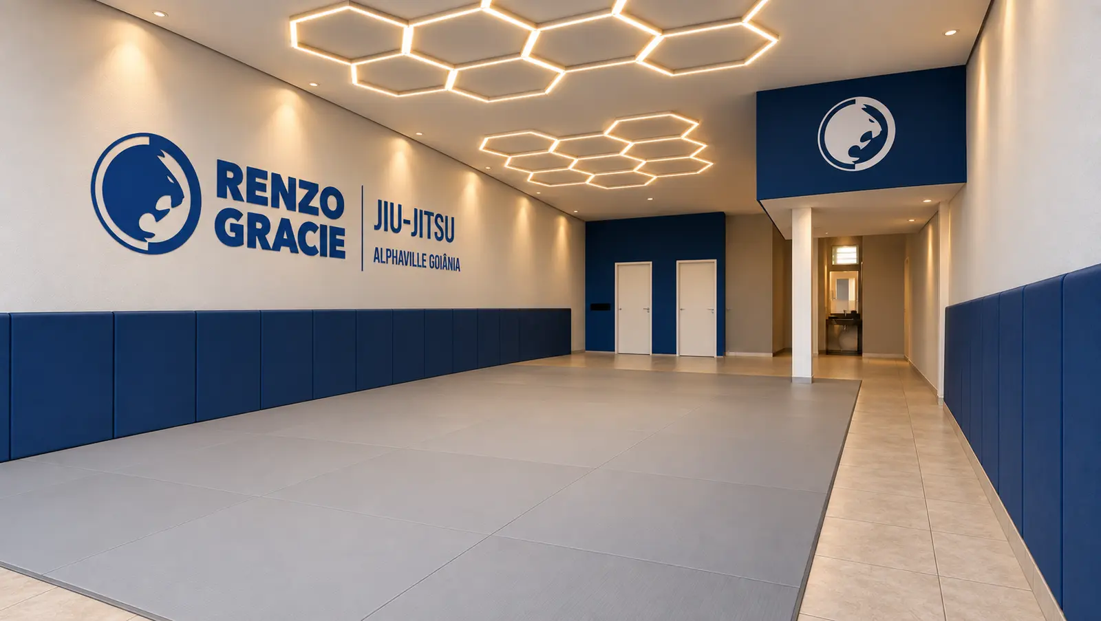 Vista lateral do projeto da academia Renzo Gracie Goiânia